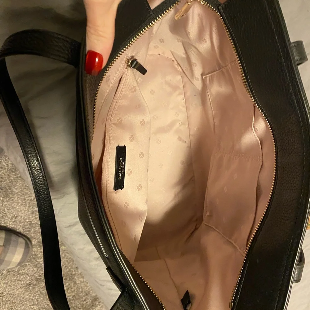 Black Kate Spade leather Hayes medium Tote Bag tassel purse